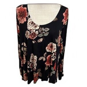 Downing Studio black top with pink florals, size 1x